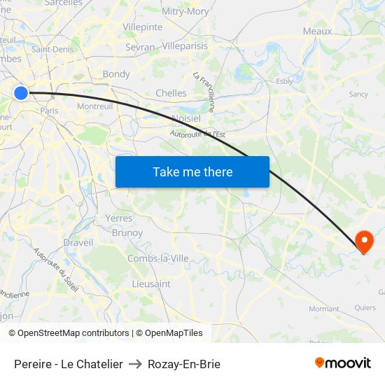 Pereire - Le Chatelier to Rozay-En-Brie map