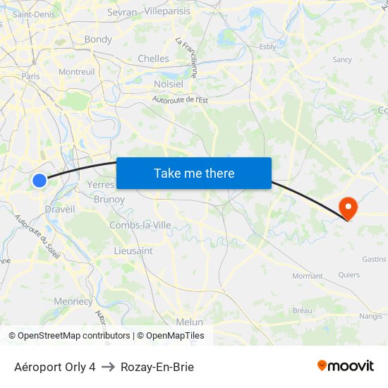 Aéroport Orly 4 to Rozay-En-Brie map