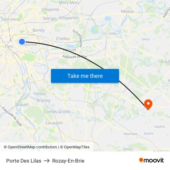 Porte Des Lilas to Rozay-En-Brie map
