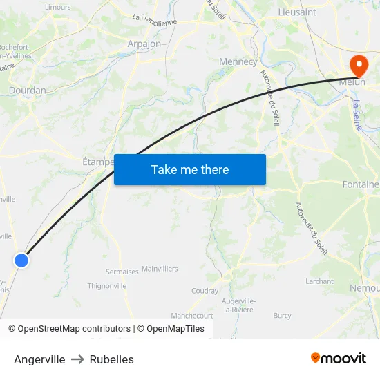 Angerville to Rubelles map