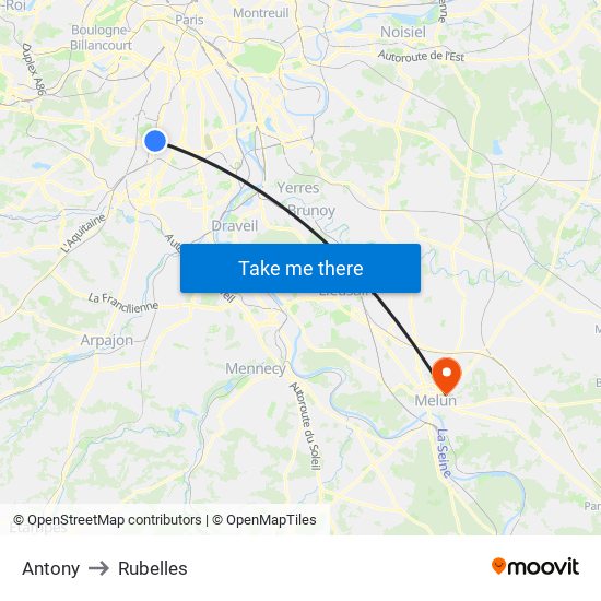 Antony to Rubelles map