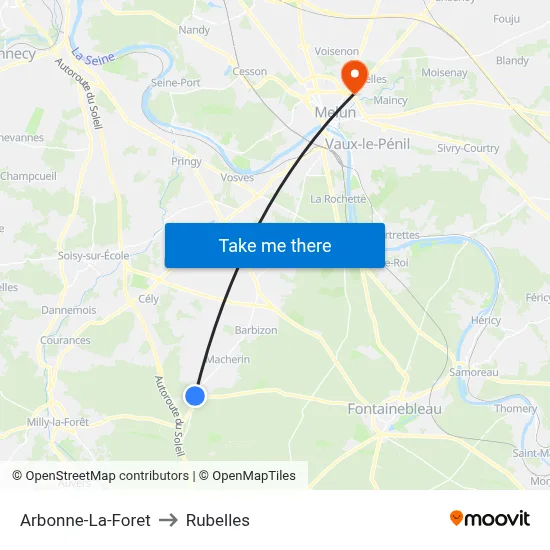 Arbonne-La-Foret to Rubelles map