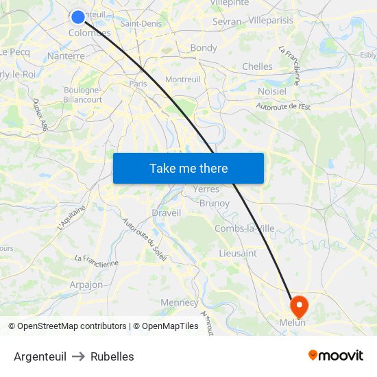 Argenteuil to Rubelles map