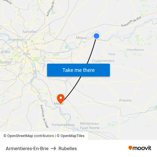 Armentieres-En-Brie to Rubelles map