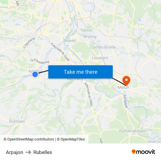 Arpajon to Rubelles map