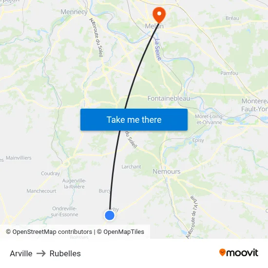 Arville to Rubelles map
