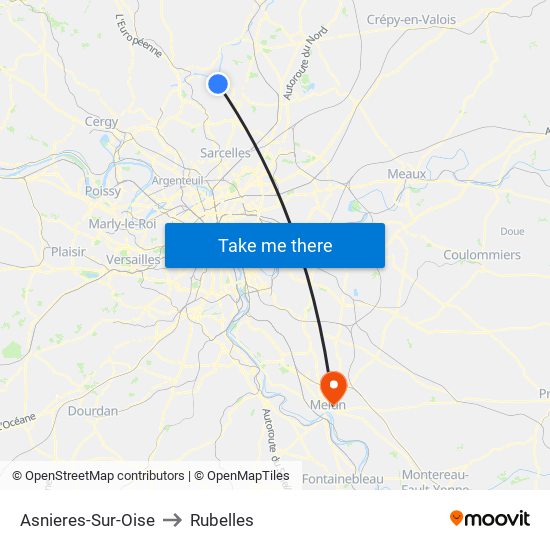 Asnieres-Sur-Oise to Rubelles map