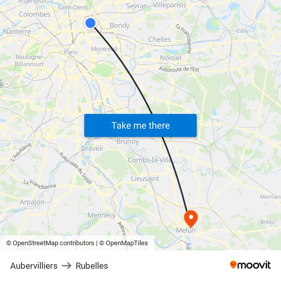 Aubervilliers to Rubelles map