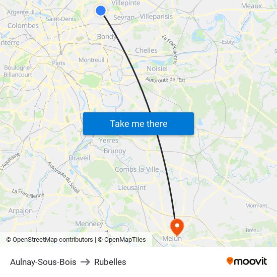 Aulnay-Sous-Bois to Rubelles map