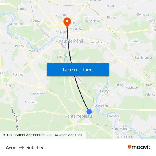 Avon to Rubelles map