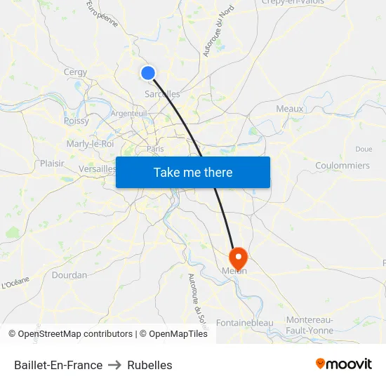 Baillet-En-France to Rubelles map