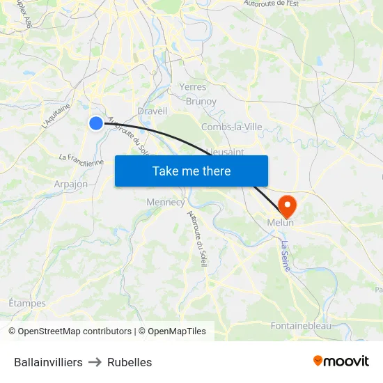 Ballainvilliers to Rubelles map