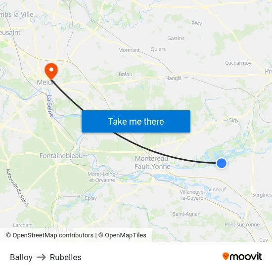 Balloy to Rubelles map