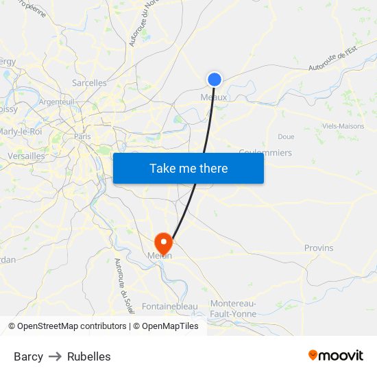 Barcy to Rubelles map