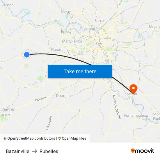 Bazainville to Rubelles map