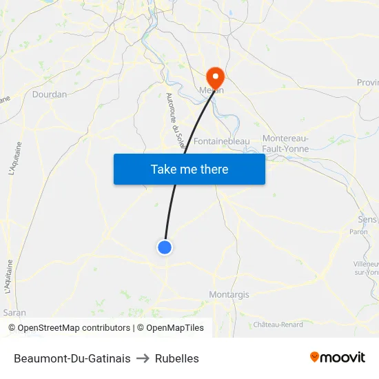 Beaumont-Du-Gatinais to Rubelles map