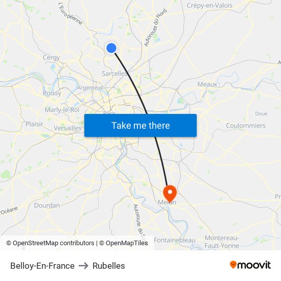 Belloy-En-France to Rubelles map