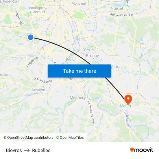 Bievres to Rubelles map