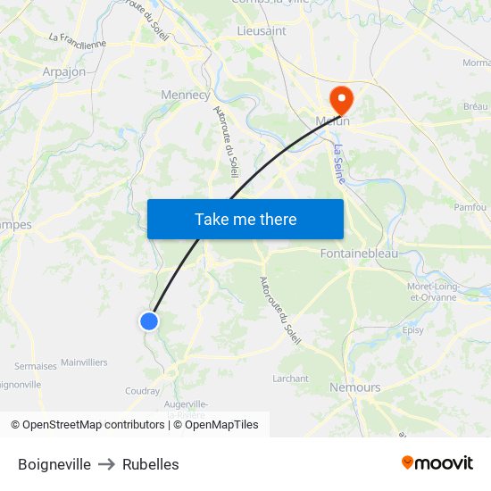 Boigneville to Rubelles map