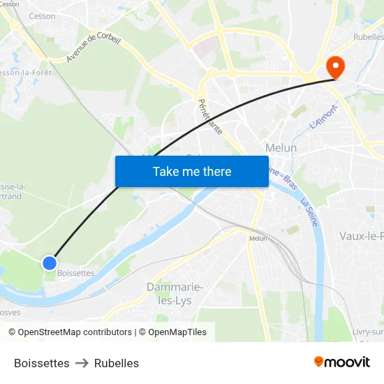 Boissettes to Rubelles map