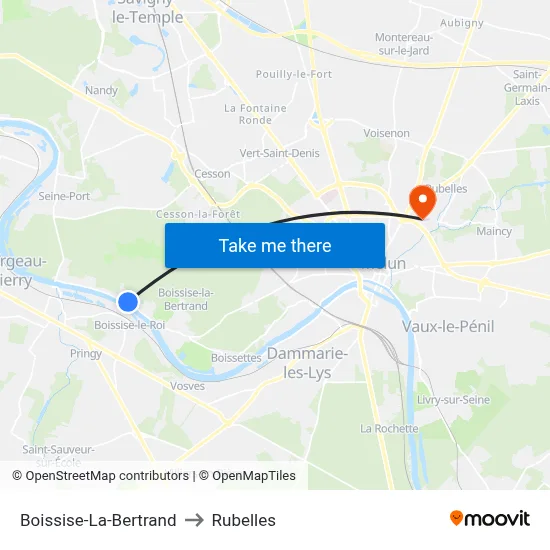 Boissise-La-Bertrand to Rubelles map