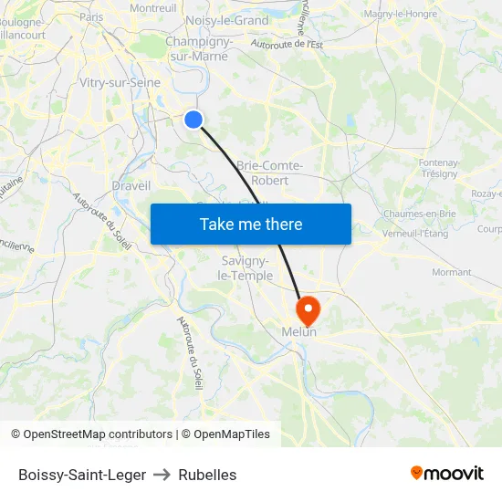 Boissy-Saint-Leger to Rubelles map