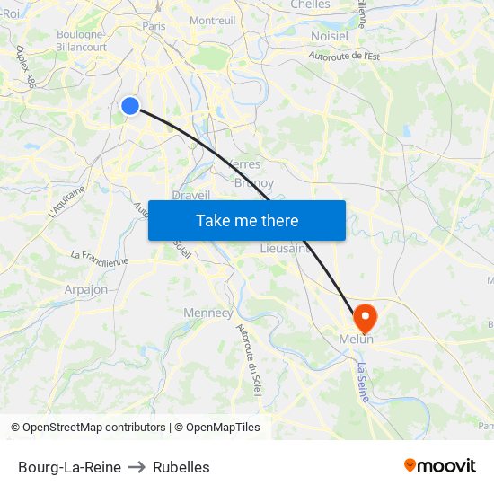 Bourg-La-Reine to Rubelles map