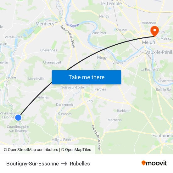 Boutigny-Sur-Essonne to Rubelles map