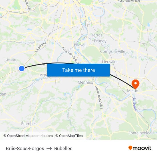 Briis-Sous-Forges to Rubelles map