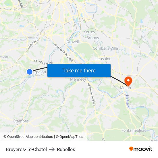 Bruyeres-Le-Chatel to Rubelles map