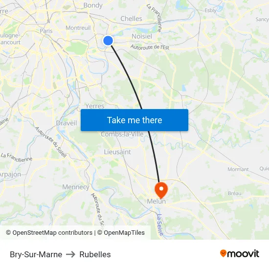 Bry-Sur-Marne to Rubelles map