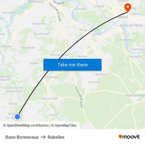 Buno-Bonnevaux to Rubelles map