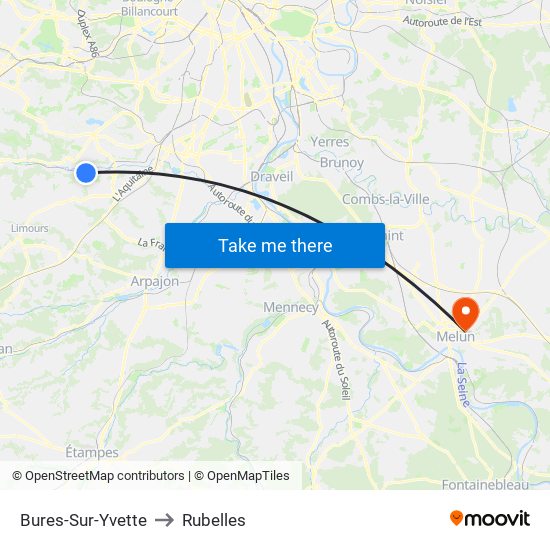 Bures-Sur-Yvette to Rubelles map