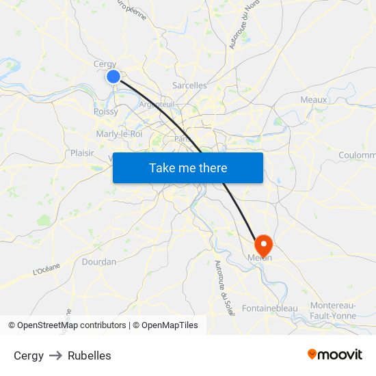 Cergy to Rubelles map