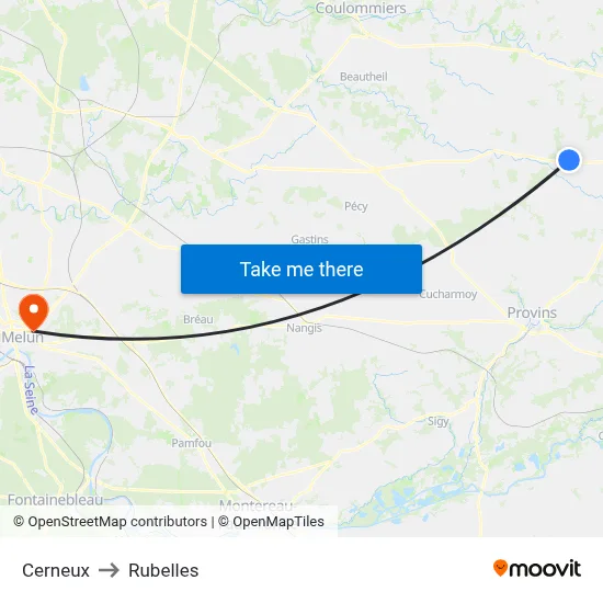 Cerneux to Rubelles map