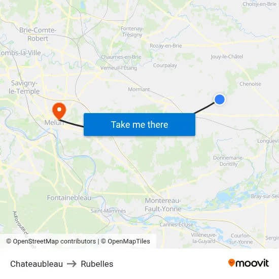 Chateaubleau to Rubelles map