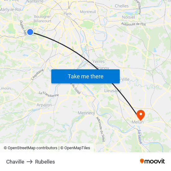 Chaville to Rubelles map