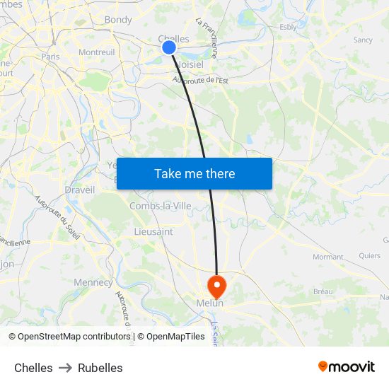 Chelles to Rubelles map