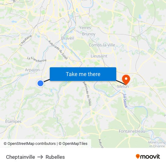 Cheptainville to Rubelles map