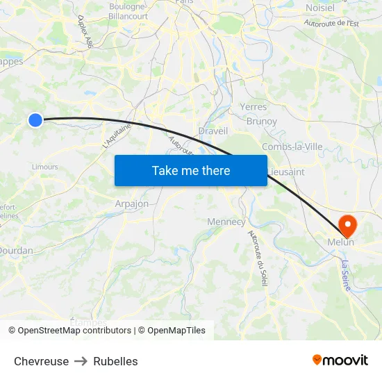 Chevreuse to Rubelles map