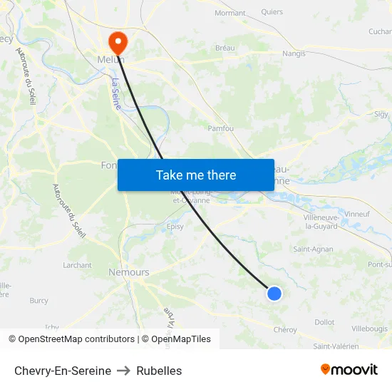 Chevry-En-Sereine to Rubelles map