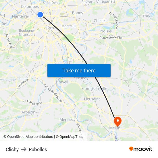 Clichy to Rubelles map