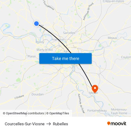 Courcelles-Sur-Viosne to Rubelles map