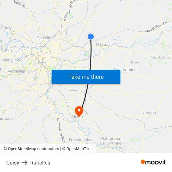 Cuisy to Rubelles map