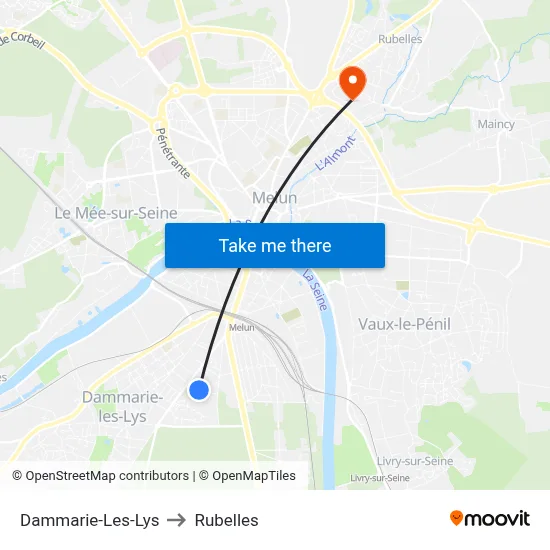 Dammarie-Les-Lys to Rubelles map