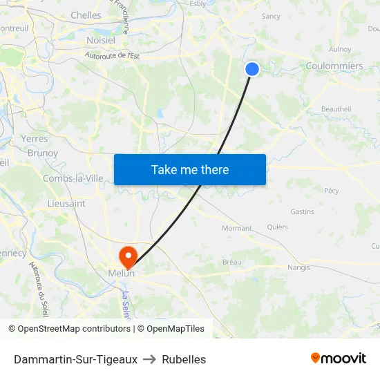 Dammartin-Sur-Tigeaux to Rubelles map
