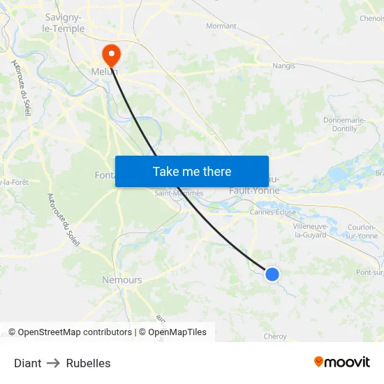 Diant to Rubelles map
