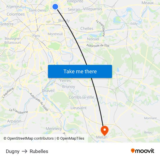 Dugny to Rubelles map