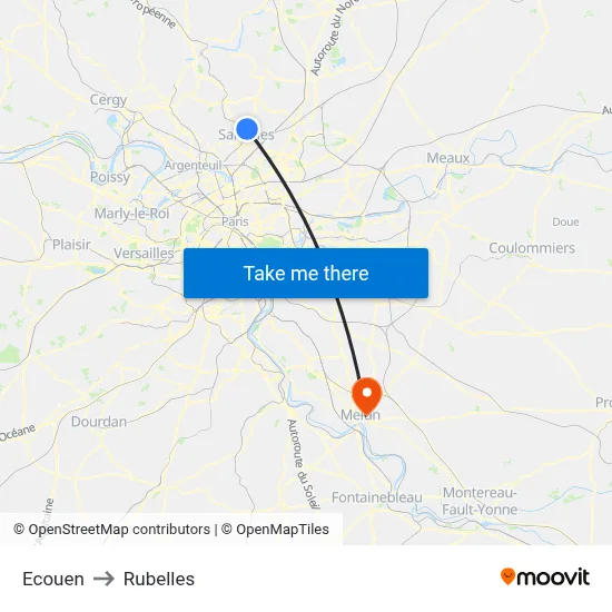 Ecouen to Rubelles map