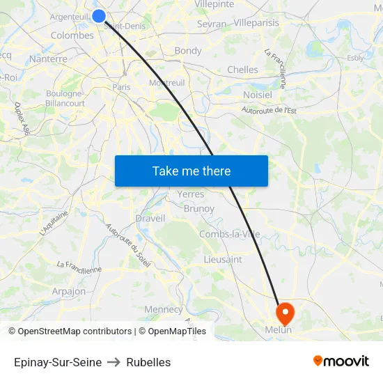 Epinay-Sur-Seine to Rubelles map